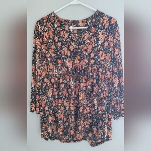 Dear Scarlett - Floral Black and Orange Women's Large Baby doll Top